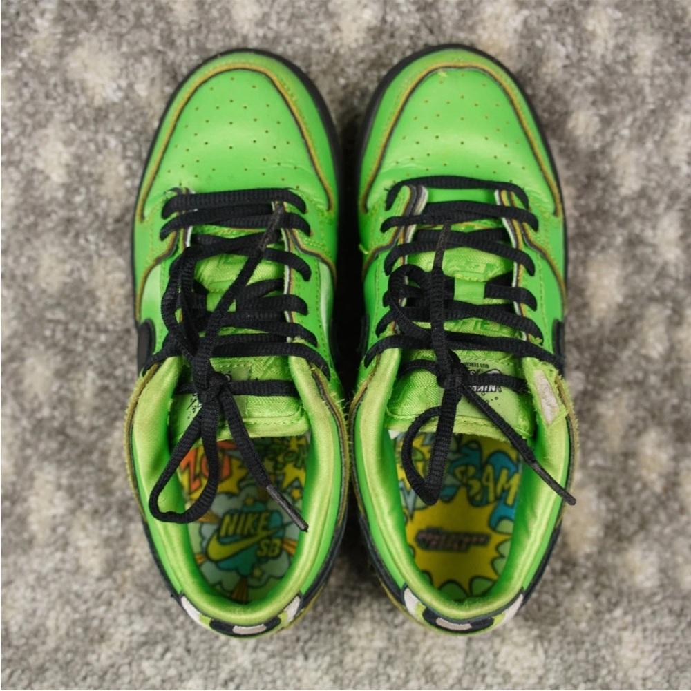 Nike SB Dunk Low Sneakers Kids Sz 2Y Powerpuff Girls Buttercup Green FZ8832-300 - Picture 5 of 13